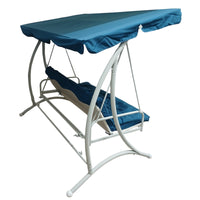 DONDOLO MALAGA 3 POSTI CM.220X105X170H. CUSCINI IN TESSUTO COLORE BLU E STRUTTURA IN METALLO VERNICIATO BIANCO