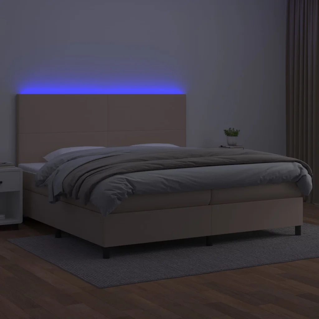 Giroletto Molle Materasso e LED Cappuccino 200x200cm Similpelle 3135848