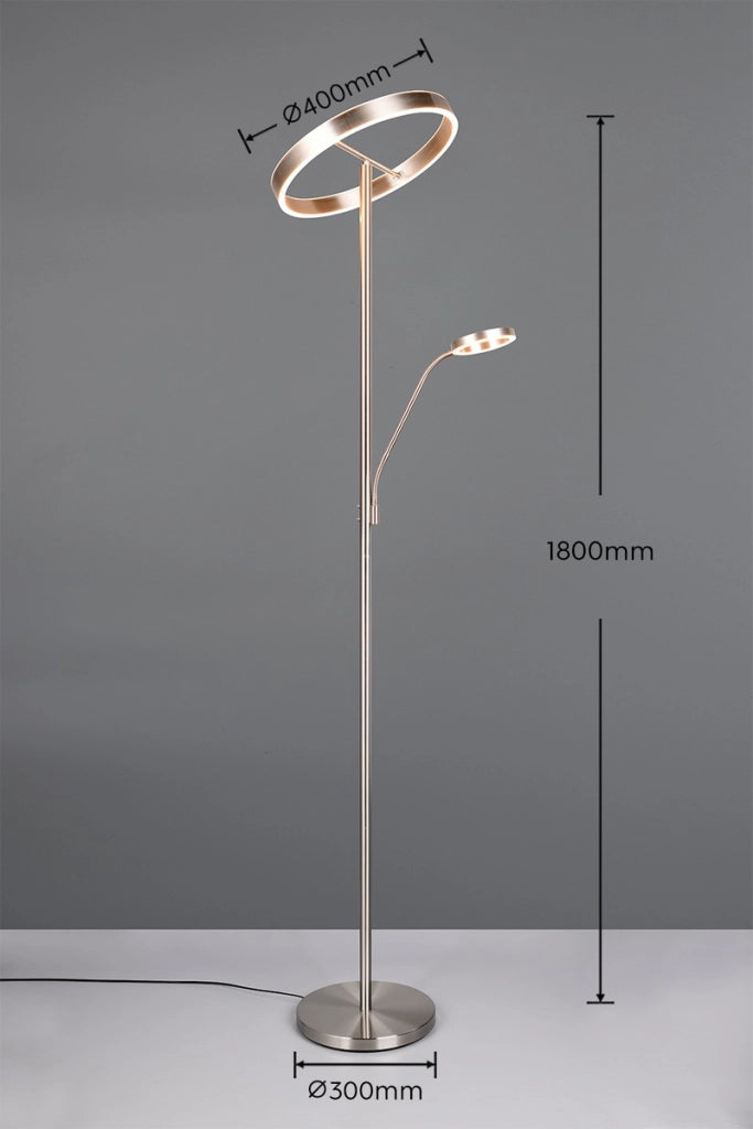 Lampada da terra moderna nichel opaco lettura LED 39W Willis Trio
