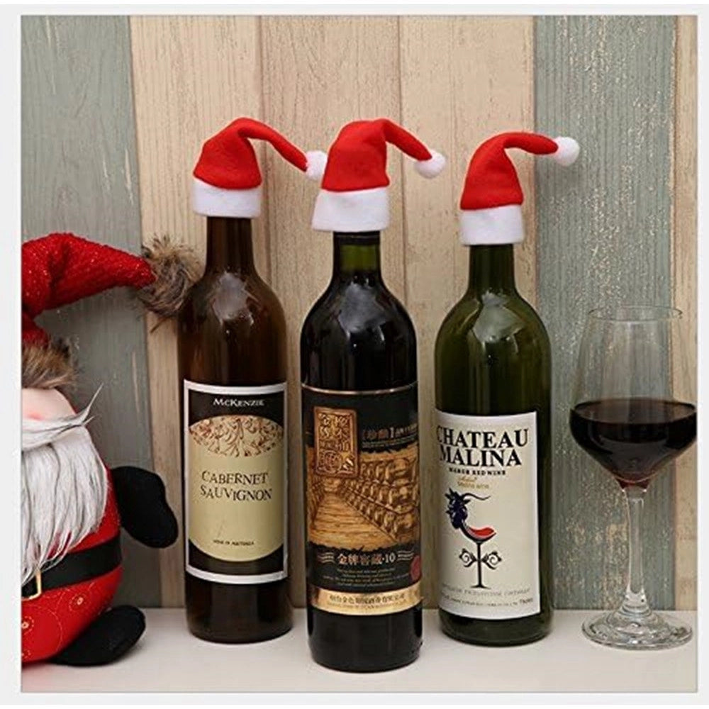Trade Shop - 10pz Portaposate Forma Cappello Natale Per Decorazione Cucina Tavolo Bottiglia Vino Rosso -