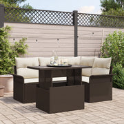 Set Divano da Giardino 5 Pezzi con Cuscini Marrone Rattan