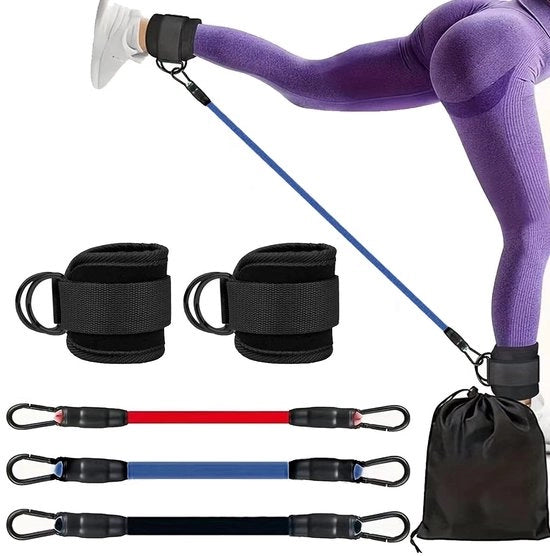 Allenamento con cinghie elastiche unipattello, allenamento muscolare con tre cinghie elastiche, sport, rebound, allenamento gluteo cinghia unipattello, accessori fitness
