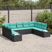 Set Divano da Giardino 9 pz 8-Numero di posti Nero e Turchese 3355895