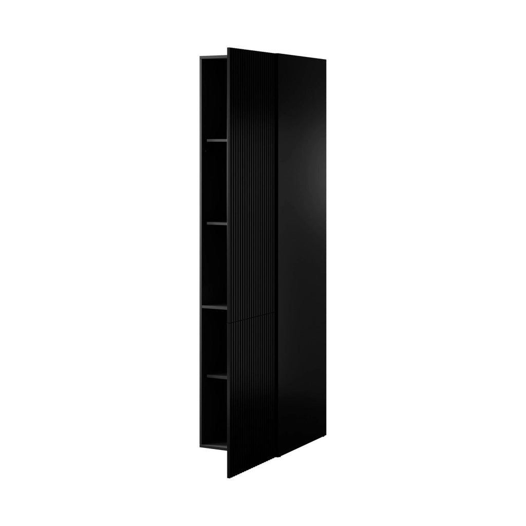 Armadio multiuso 1 anta Treville, Mobile multifunzionale con 4 ripiani interni, Finitura effetto cannettato, 45x56 h199 cm, Nero