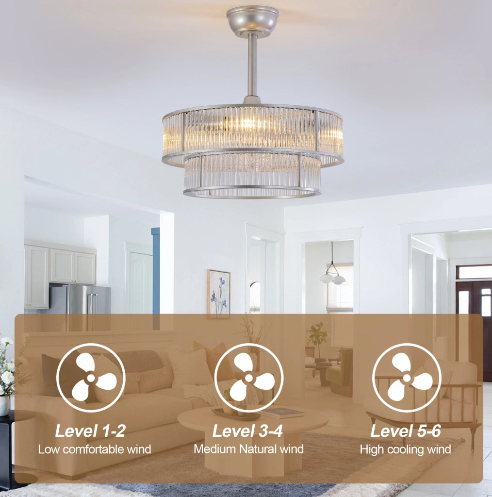 Ventilatore da soffitto 19" con luci, controllo app e telecomando, 6 velocità, argento