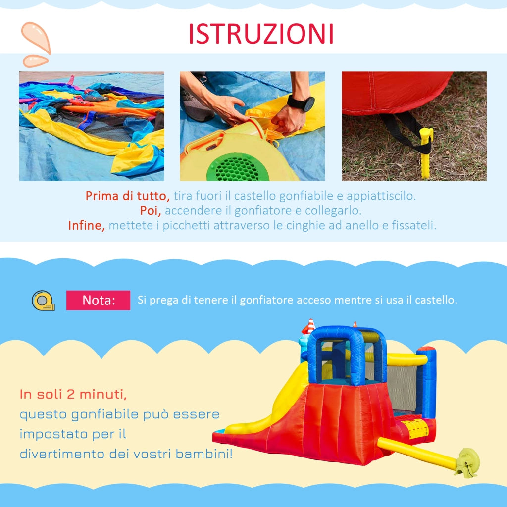 Easycomfort Castello Gonfiabile 4 in 1 Bimbi 3-8 Anni, Scivolo e Piscina, 265x260x200cm