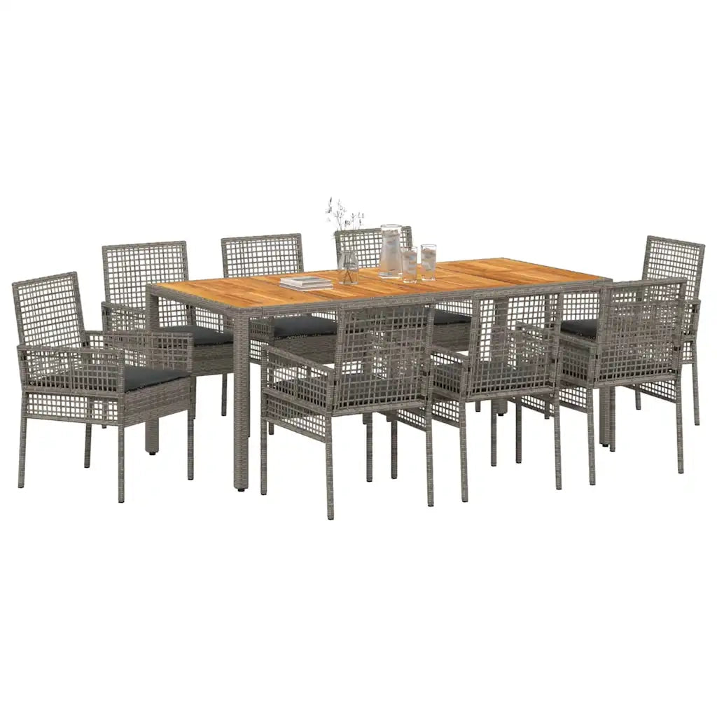 Set da Pranzo per Giardino 9 pcs Grigio polyrattan 3334914