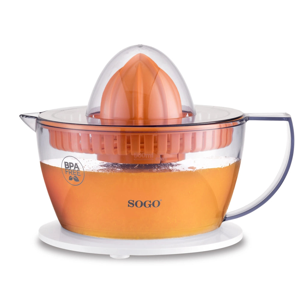 Spremiagrumi elettrico 0,5L con doppio cono e rotazione bidirezionale, 40W con avvio automatico e caraffa BPA free - Sogo