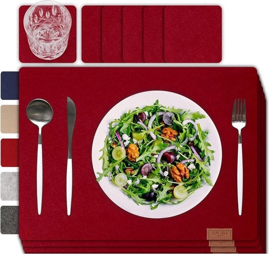 Set di 12 placemats in velluto di alta qualità - lavabili e adatti per tavoli in legno naturale - rosso