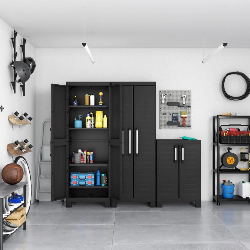 Armadio da esterno in resina alto 2 ante 4 ripiani regolabili 65x45x182 cm Nero - Detroit Alto - Keter