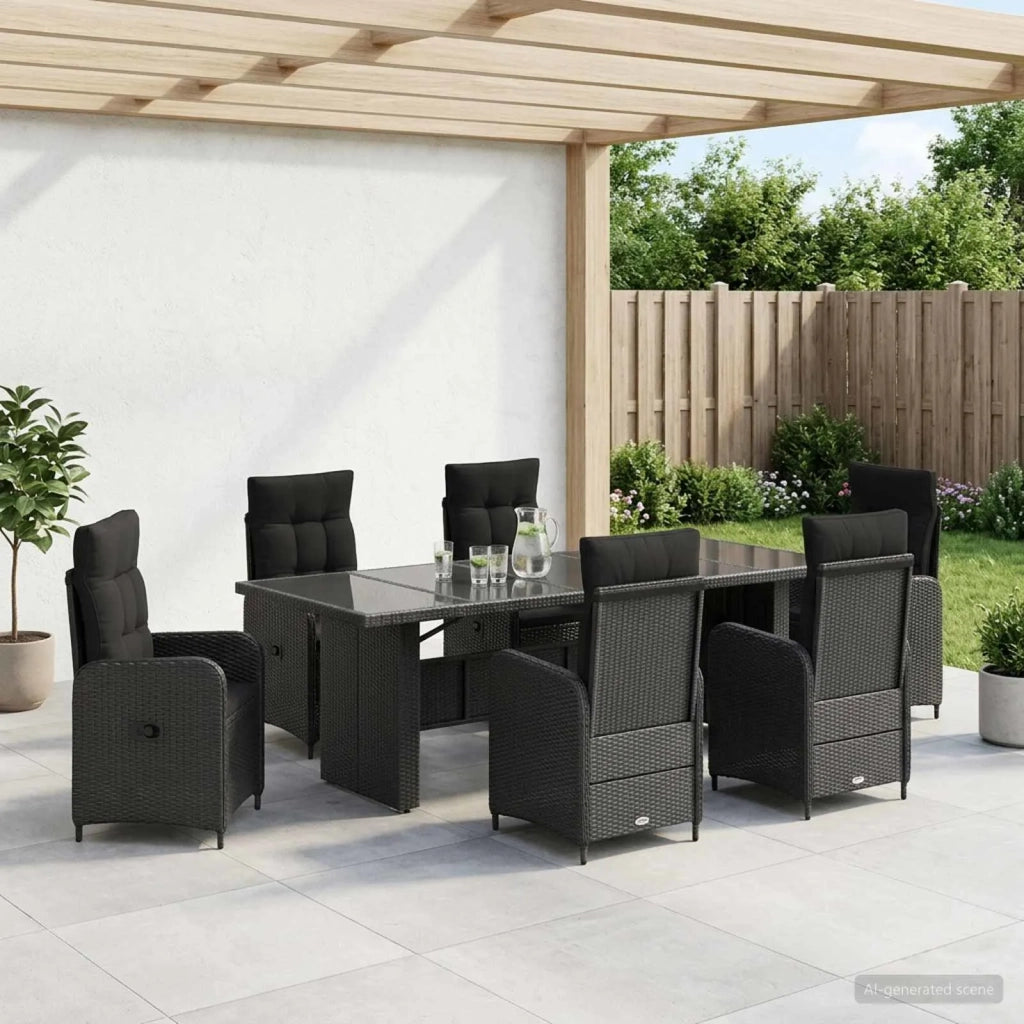 Set da pranzo per esterni 7 pz Nero polyrattan 3422379