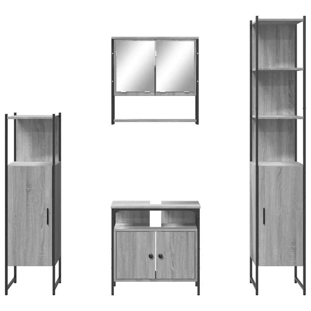 Set Mobili da Bagno | Armadio da bagno 4 pz Grigio Sonoma in Legno Multistrato
