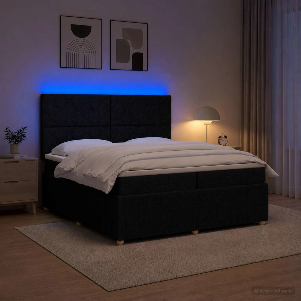 Letto Box Spring LED con Materasso Nero 200 x 200 cm Tessuto 3455946