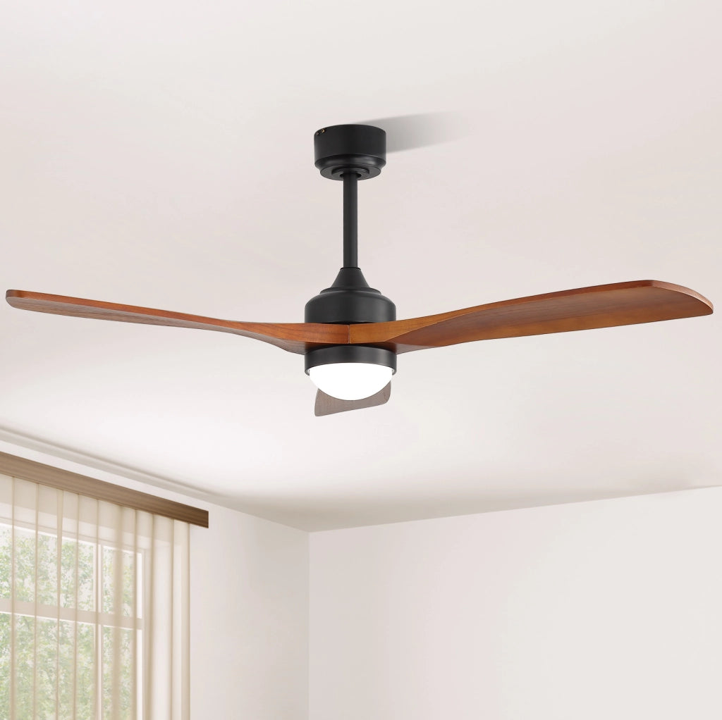 Ventilatore da soffitto 52'' nero con luce LED dimmerabile; motore DC e telecomando
