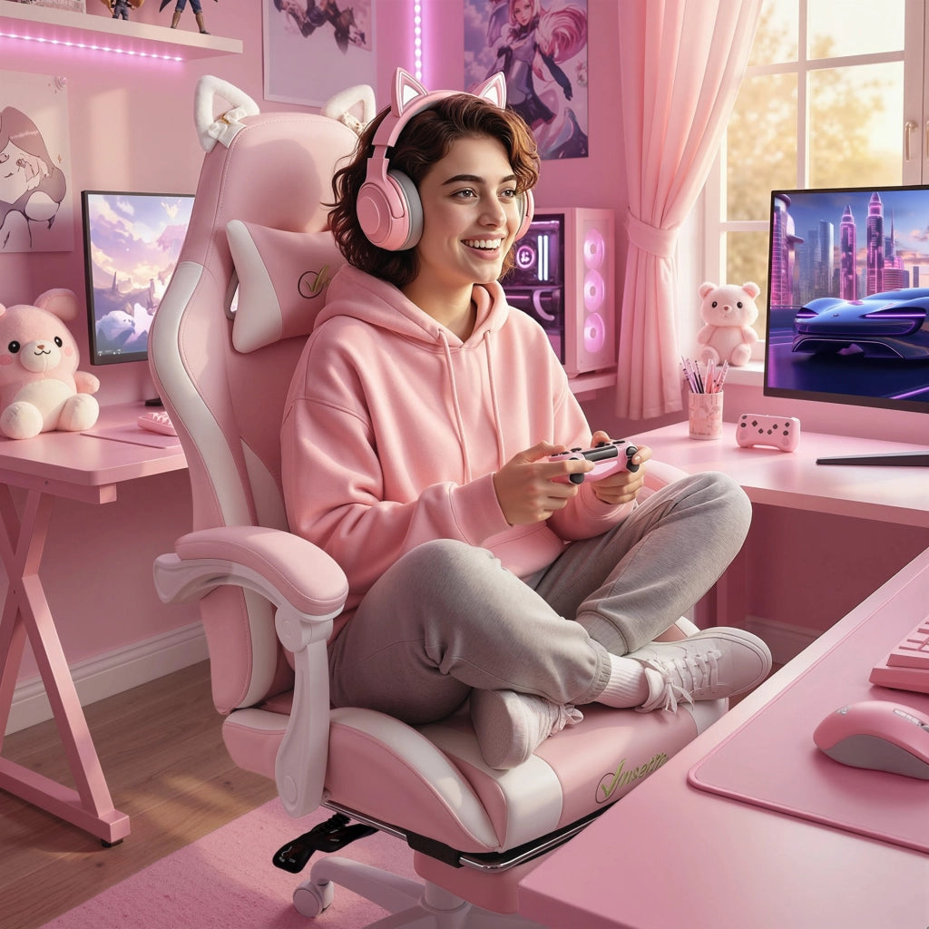 Sedia da Gaming Ergonomica Reclinabile con Poggiapiedi Rosa