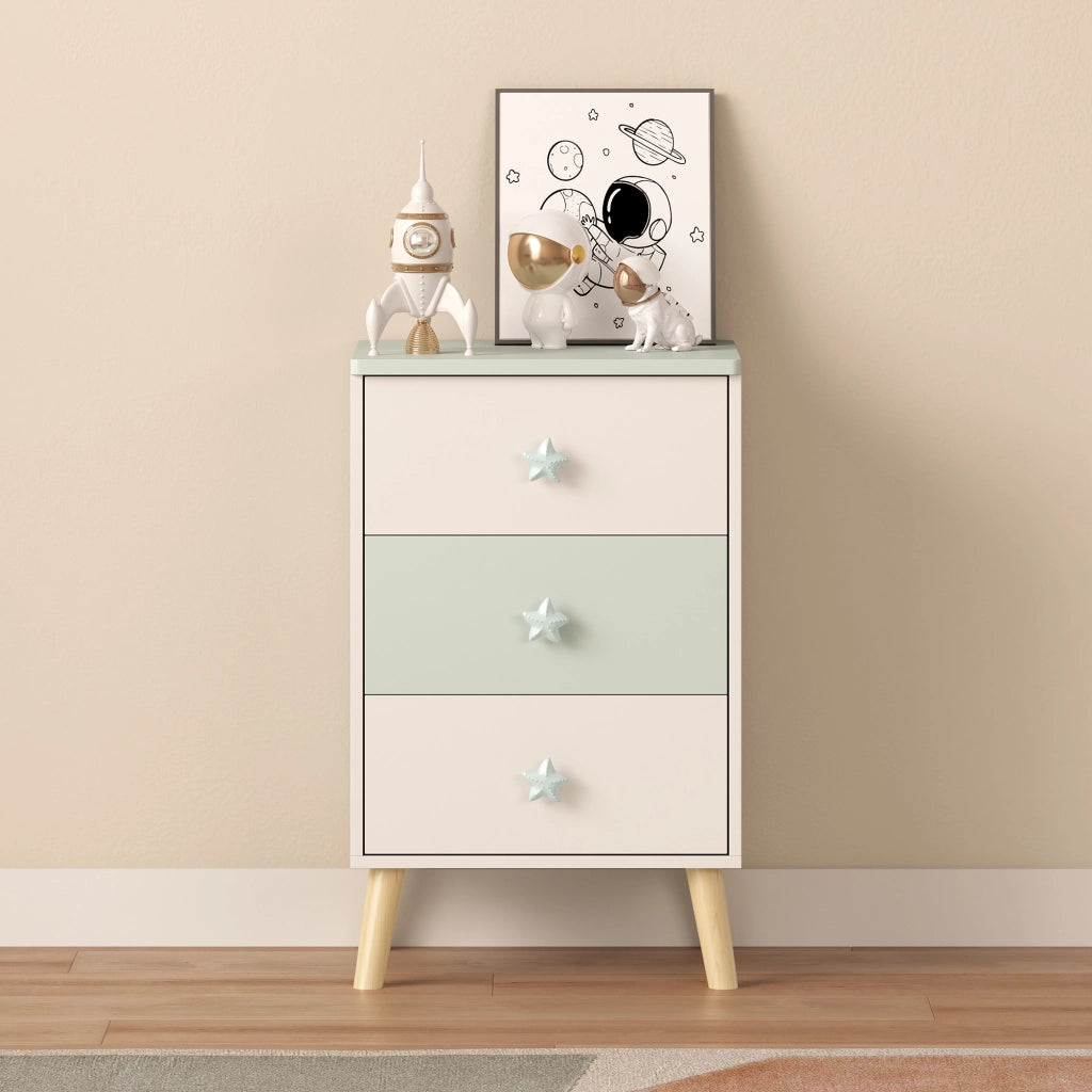 Cassettiera Sandnes per Cameretta Bambini 62 x 38 x 30 cm Bianco / Menta Verde [en.casa]