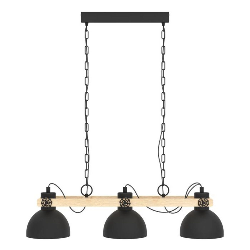 Lampada a Sospensione in Legno 3 Luci Nera Lubenham Eglo