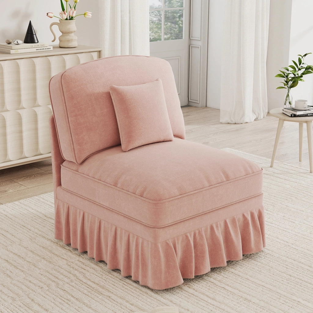 Divano cloud senza braccioli con rivestimento con balza rimovibile cuscino mobile in ciniglia rosa 79 × 75 × 23 cm
