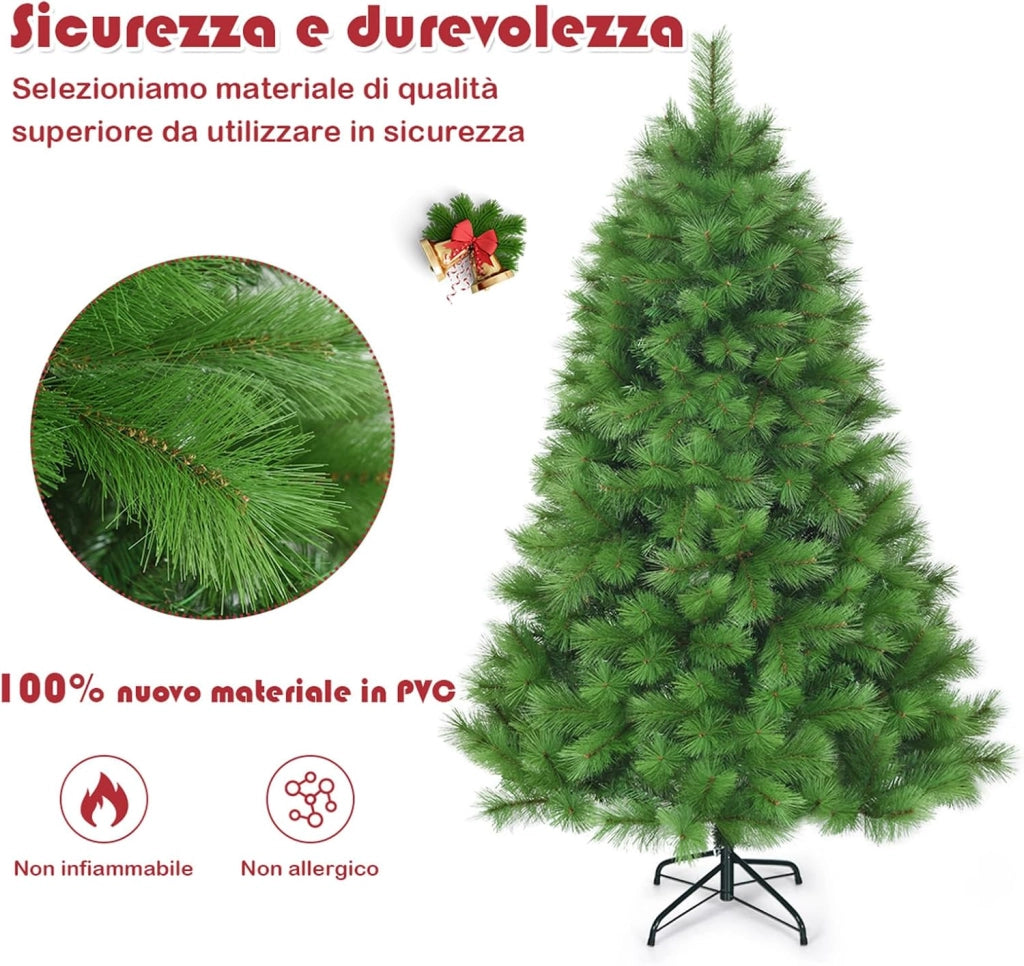 Albero di Natale Artificiale 180/210 CM, Albero di Natale con 586/808 Rami Folti e Base di Metallo, Ideale per Casa, Ufficio e Negozio, Verde (180 CM)