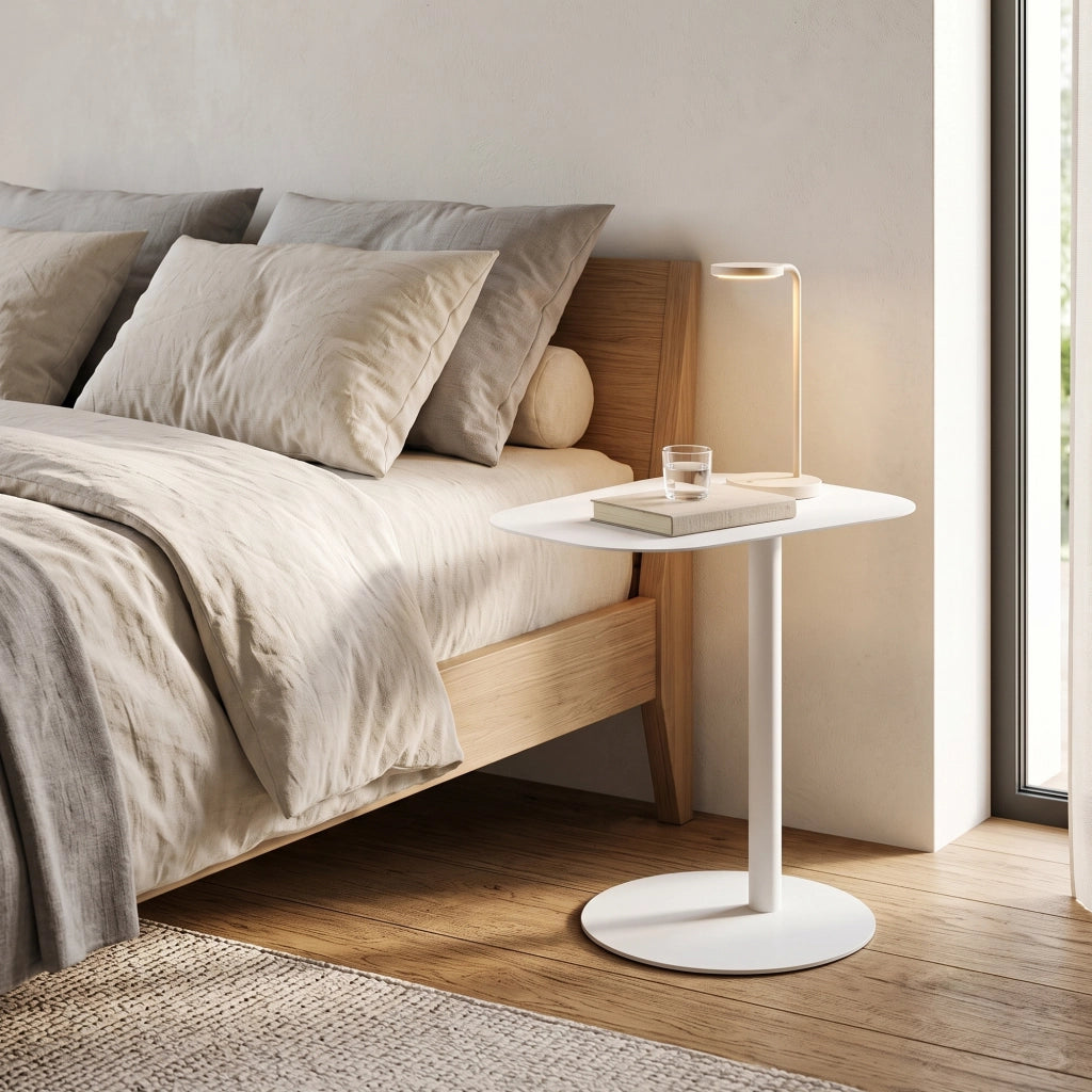 Tavolino Laterale da Divano Nastätten Metallo Piano Trapezoidale - Bianco [en.casa]