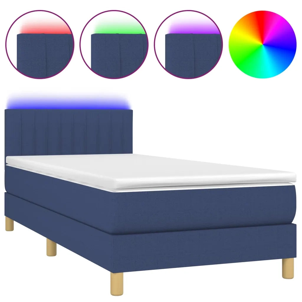 Letto a Molle con Materasso e LED-Struttura Letto con Materasso Blu 100x200cm in Tessuto 752844
