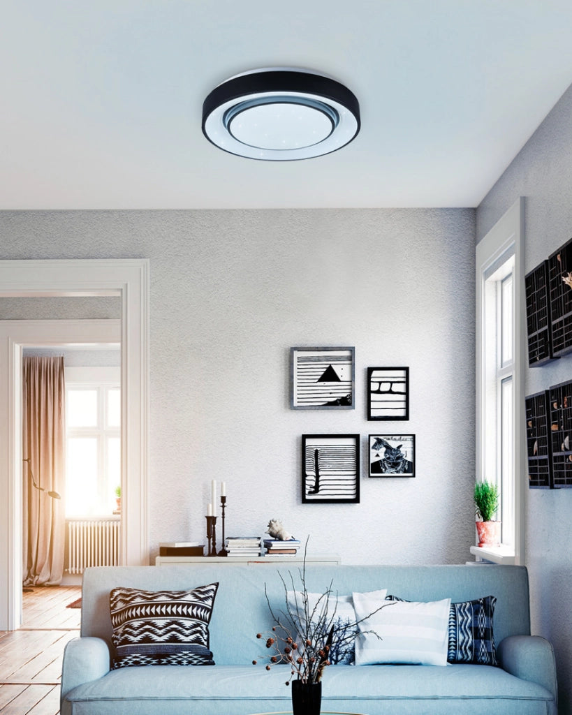 Plafoniera LED effetto cielo stellato, bordo nero, D 38 cm, Mona