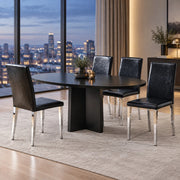 Set di 4 sedie da pranzo moderne in PU nero e metallo argento