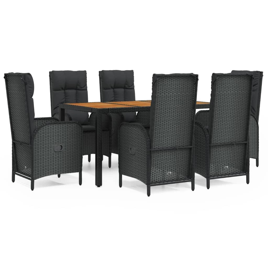 Set da pranzo da esterno in vimini di resina nera da 7 pezzi con cuscini inclusi mobili da giardino e cuscini (02_0014473)