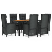 Set da pranzo da esterno in vimini di resina nera da 7 pezzi con cuscini inclusi mobili da giardino e cuscini (02_0014473)