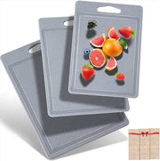 Set di taglieri in tre pezzi con finitura granito, adesivi antiscivolo e canale per la spesa - BPA gratuito - Grigio - Resistenti al lavastoviglie