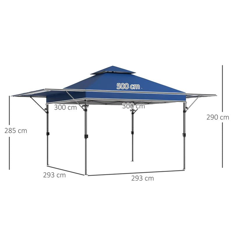 GAZEBO PIEGHEVOLE 5X3M CON PARETI ESTENSIBILI, ALTEZZA REGOLABILE E BORSA CON RUOTE, BLU