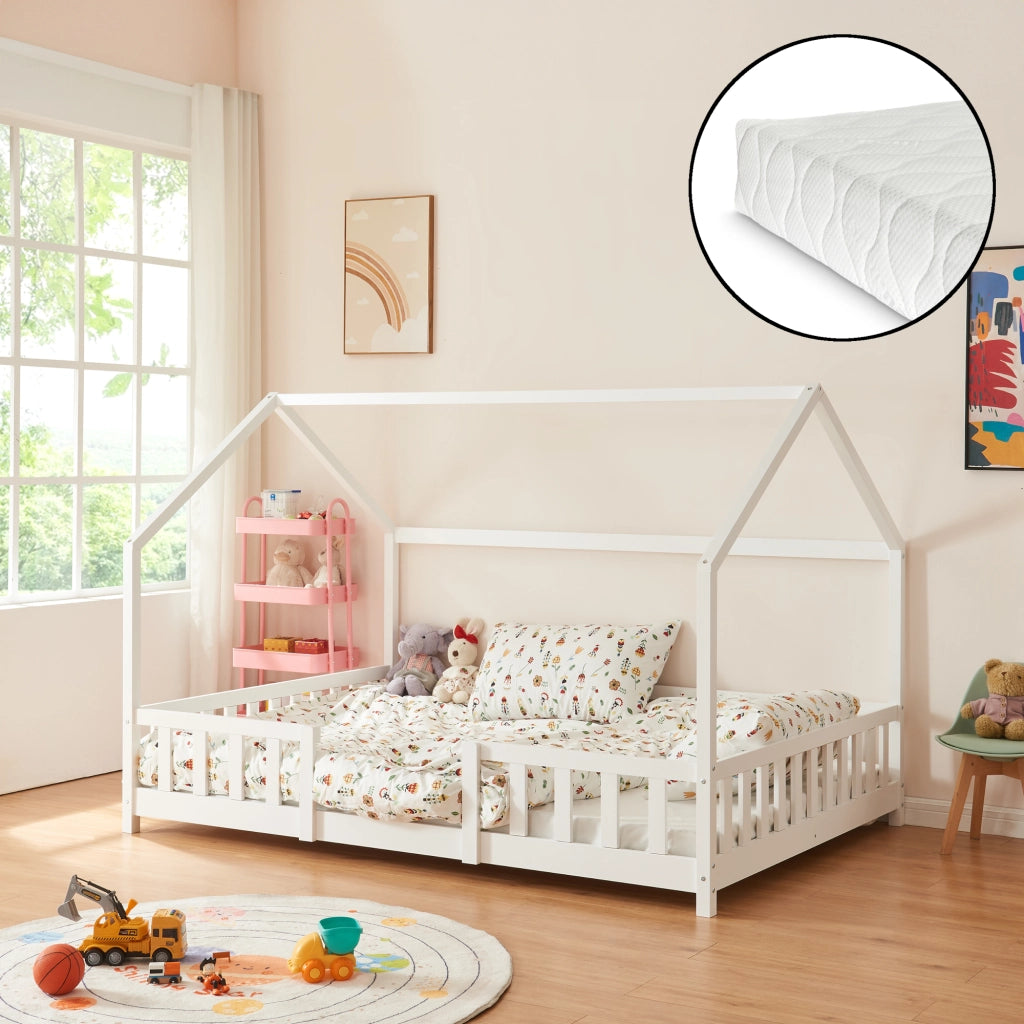 Letto per Cameretta Sisimiut a Forma di Casetta con Materasso 120x200 cm Bianco [en.casa] [neu.haus]
