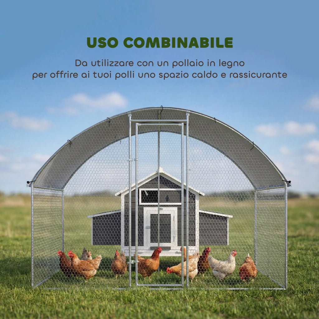 Pollaio per Galline da Esterno ¨C zephmum ¨C Acciaio Zincato Argento 280x170x190 cm