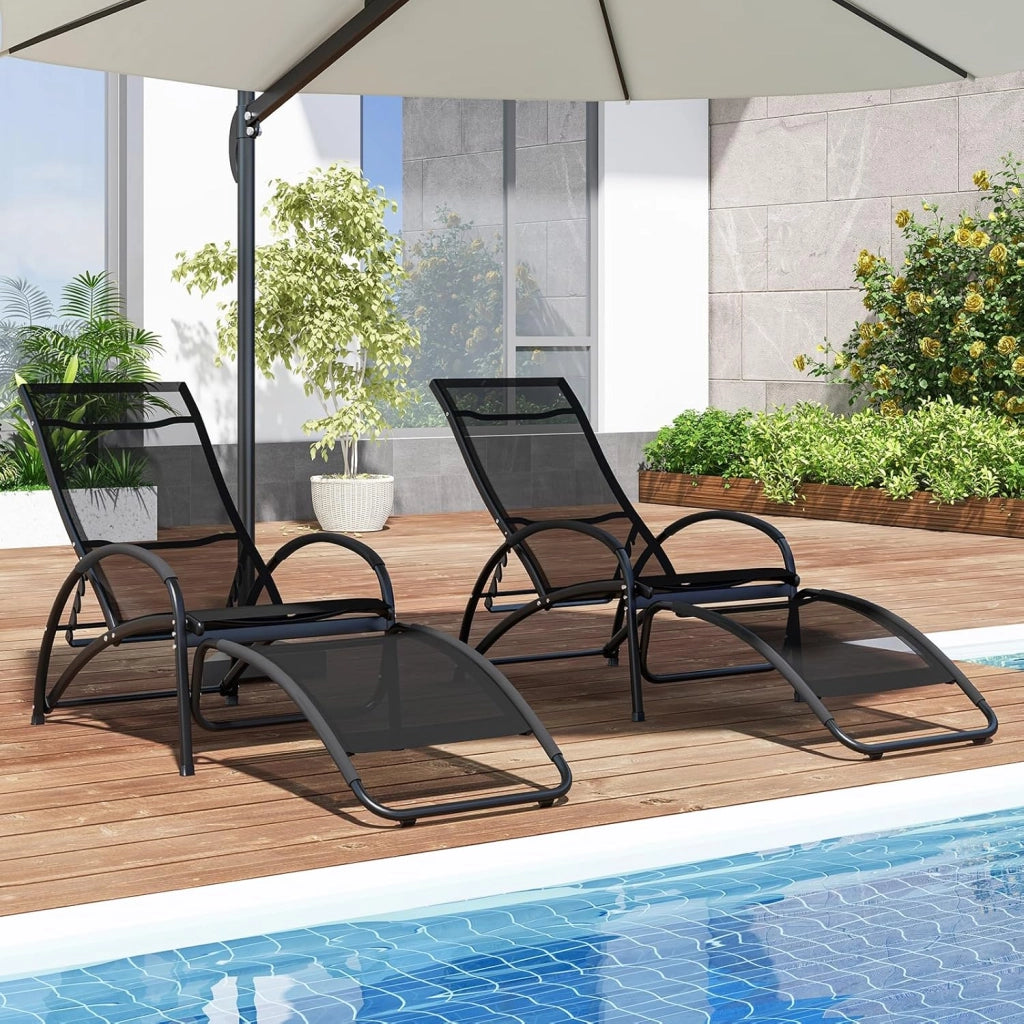 Sedia a Dondolo 2 in 1 da Giardino, Lettino Prendisole Convertibile con Schienale Regolabile a 4 Posizioni, Braccioli Curvi e Telaio in Alluminio, per Patio e Piscina, Portata 150 kg (Nero)