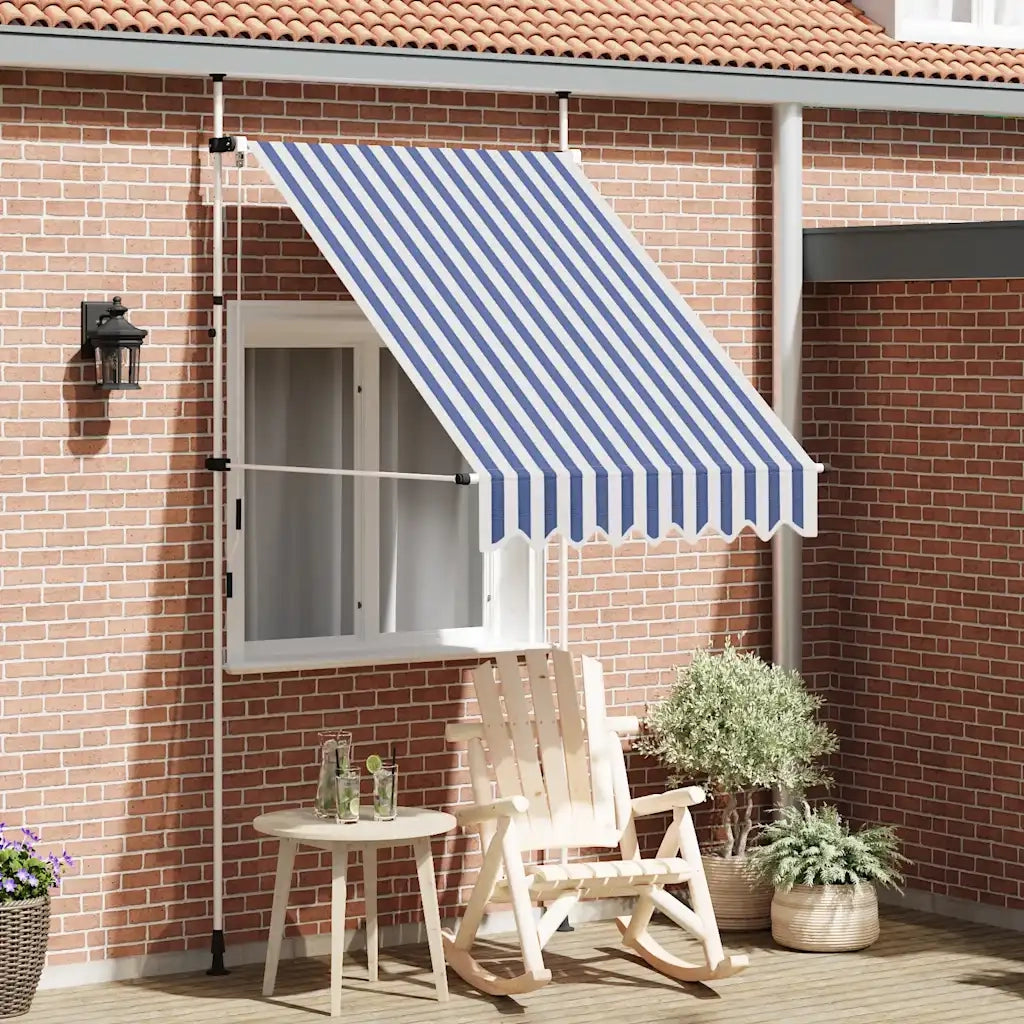 Tenda da Sole | Tenda parasole Retrattile Manuale 150 cm a Strisce Blu e Bianche