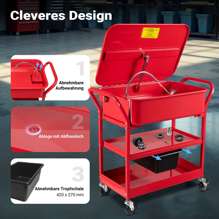 Vasca Lavapezzi da Officina 75,7 L, struttura a carrello, per sgrassatura componenti meccaniche