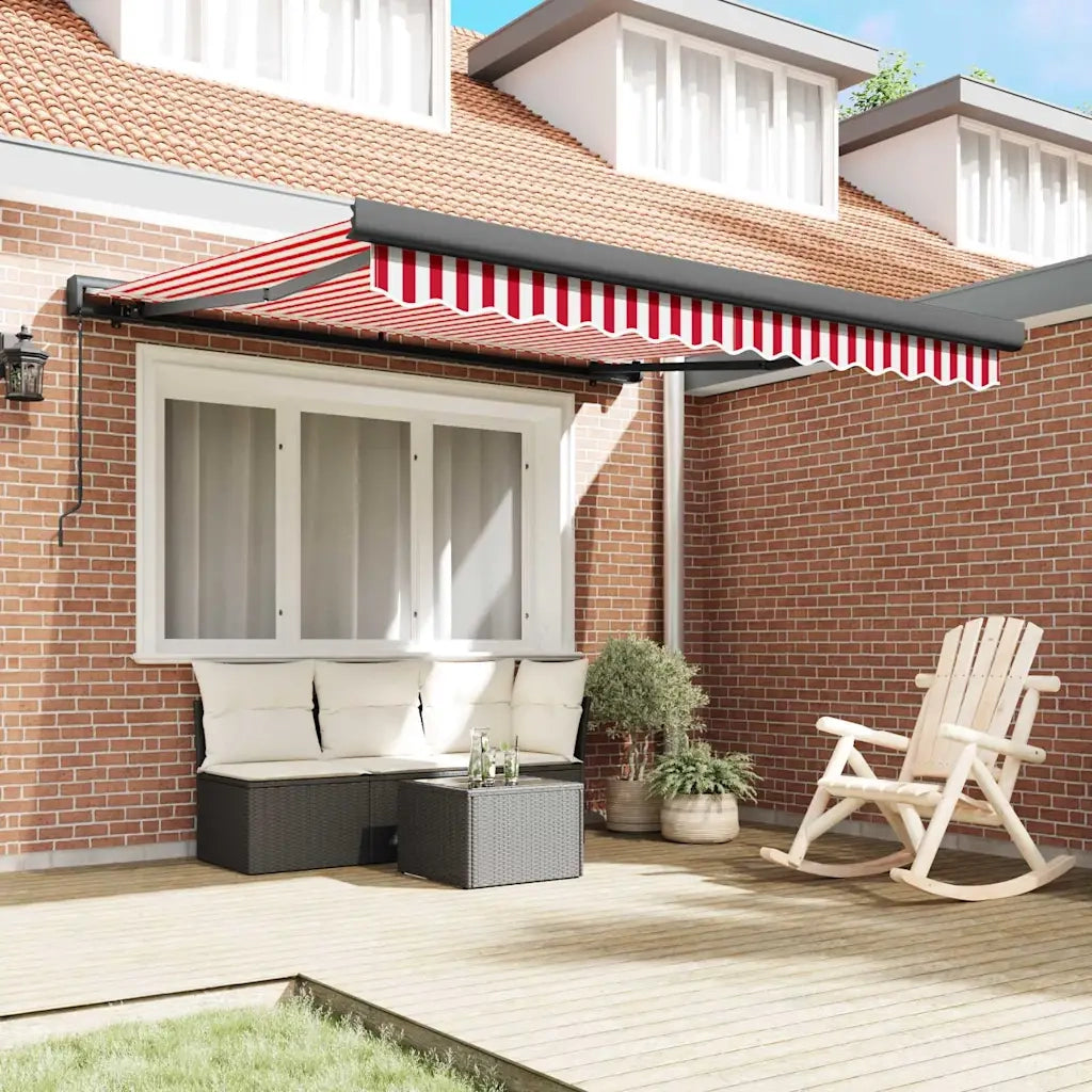 vidaXL Tenda Retrattile Rosso e Bianco 350 x 250 cm Tessuto e Metallo