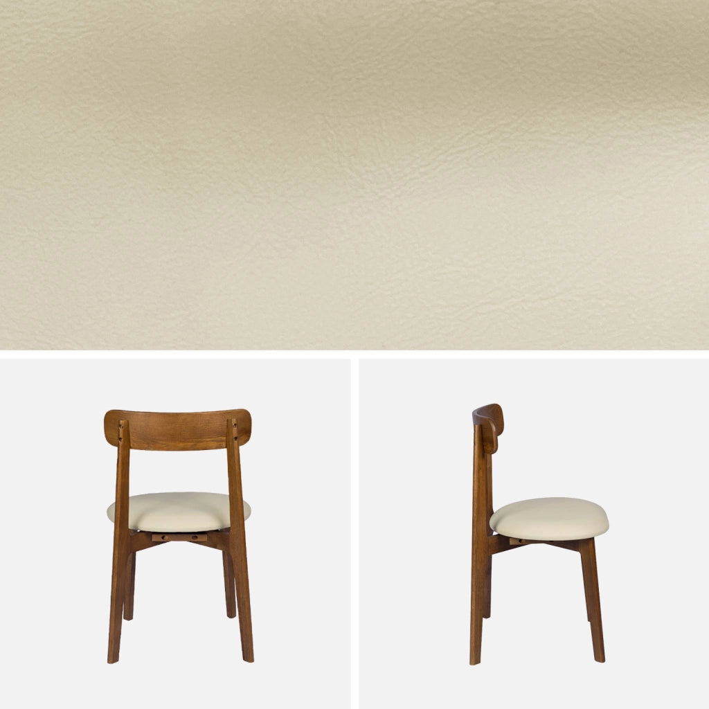 Set 2 sedie vintage in legno di hevea e similpelle, noce