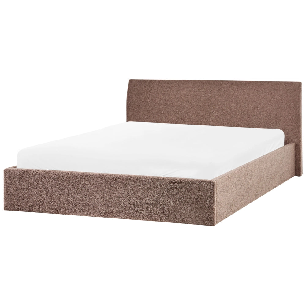 Letto matrimoniale bouclé marrone 180 x 200 cm con contenitore rialzato con testiera