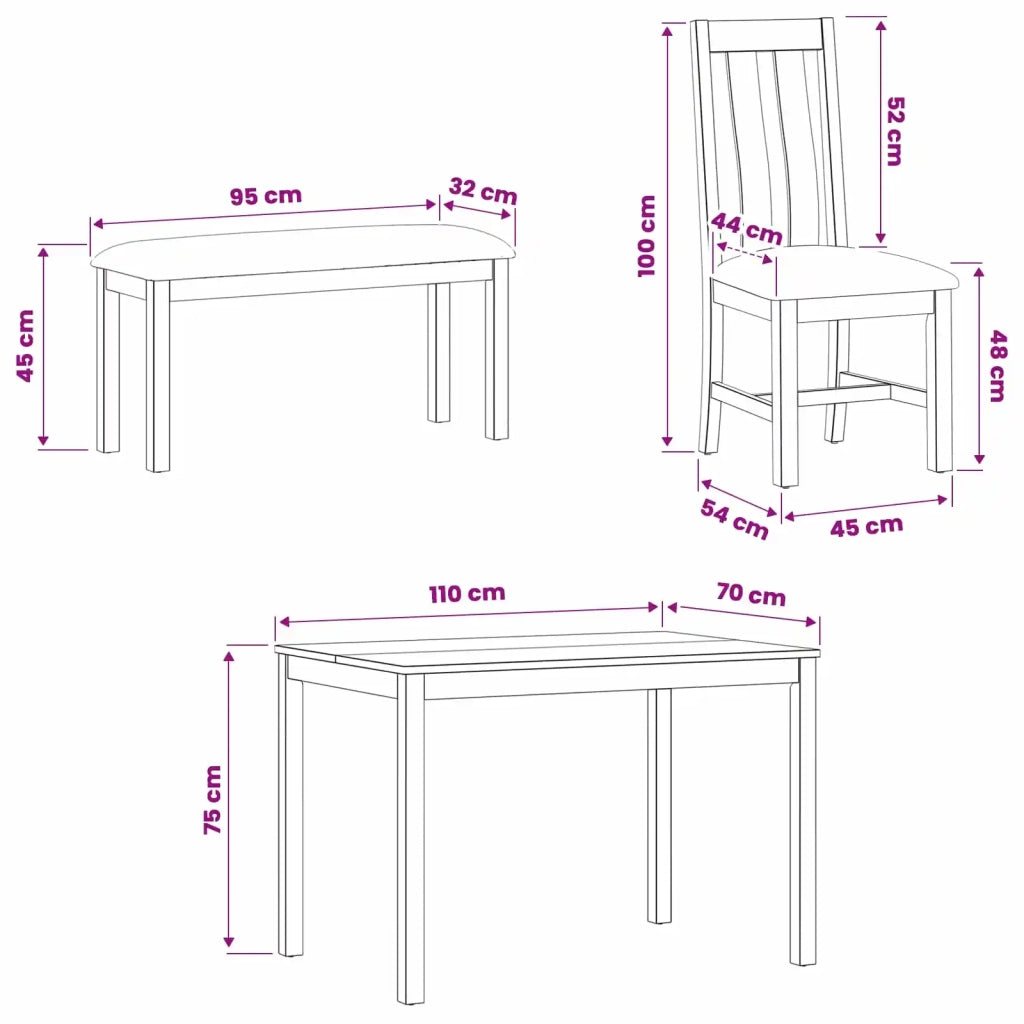 Set da pranzo 5 pz Nero Legno di Quercia Massello 3430283