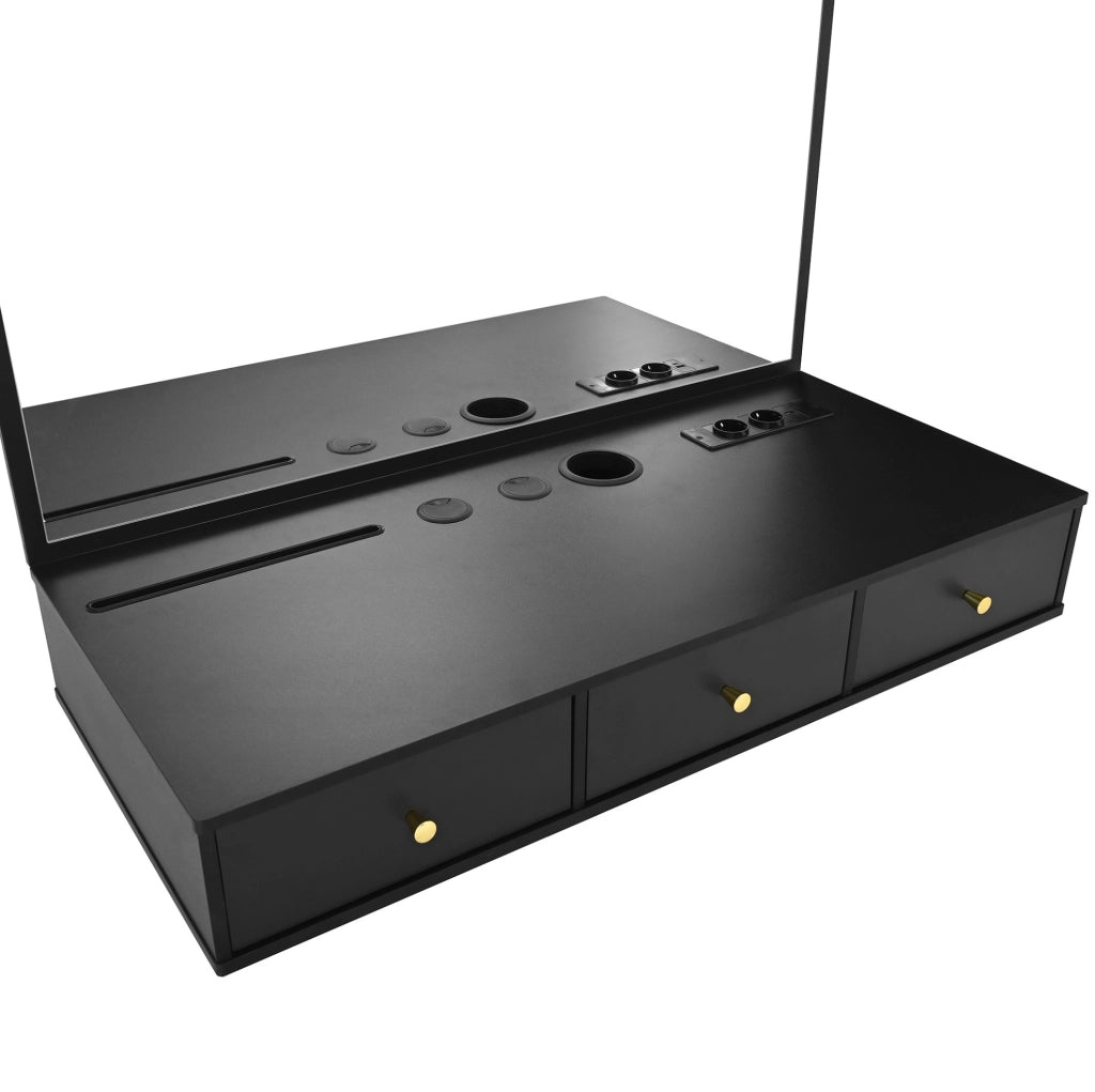 Tavolo da trucco 100x45x105 cm con specchio e 3 cassetti in truciolare nero