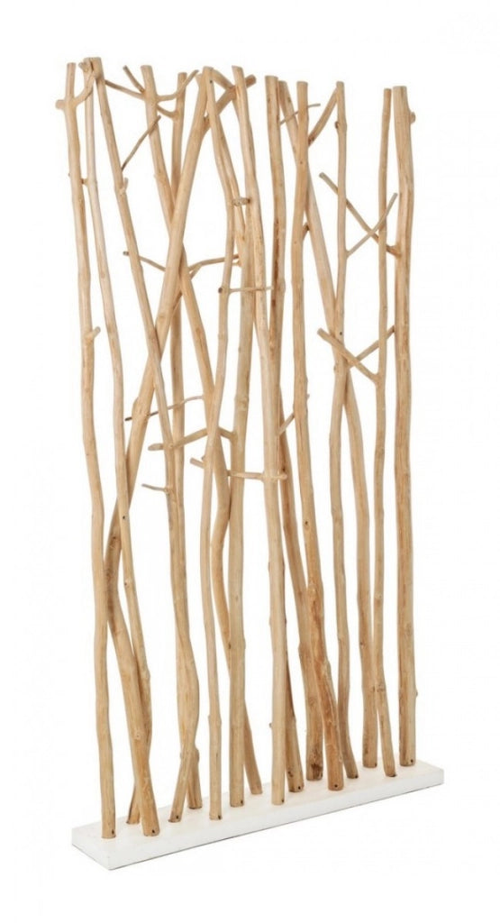 Paravento in Legno Mungur Naturale con Rami Decorativi - INGRID