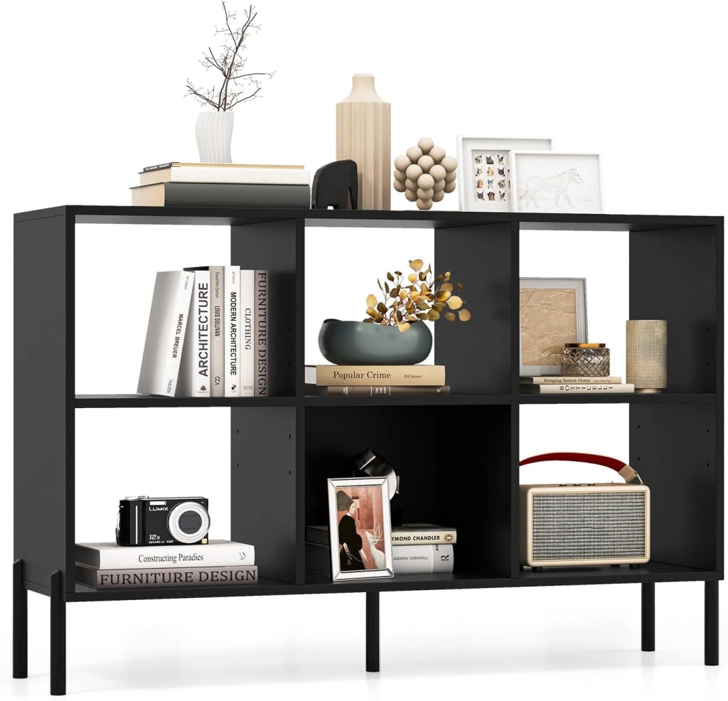 Libreria, scaffale a 6 scomparti, orizzontale, per soggiorno, camera da letto e ufficio, 120 x 35 x 79,5 cm (nero)
