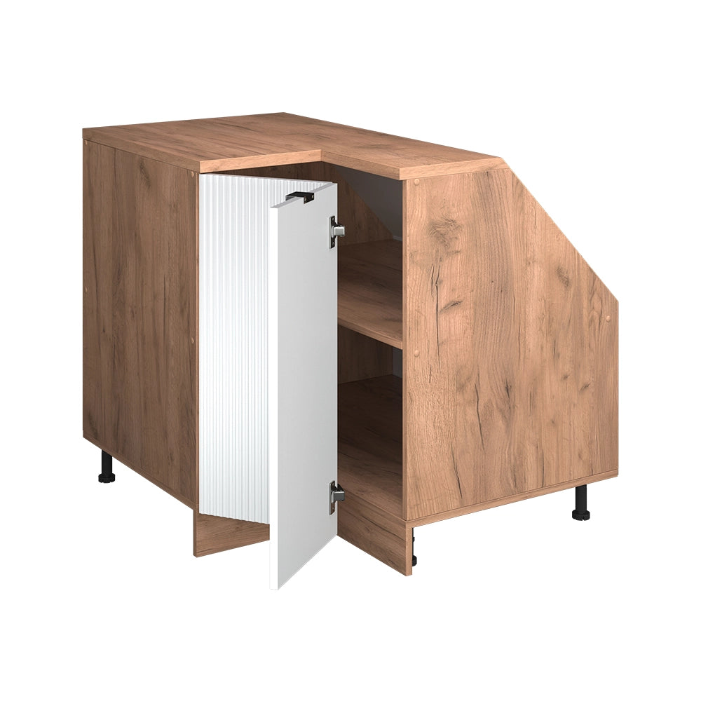 Mobile cucina angolare per sottotetto R-Line Ondulazione bianca/Rovere dorato 75.6 cm con 1 porta, carcassa dell’armadio profondità 60 cm Vicco