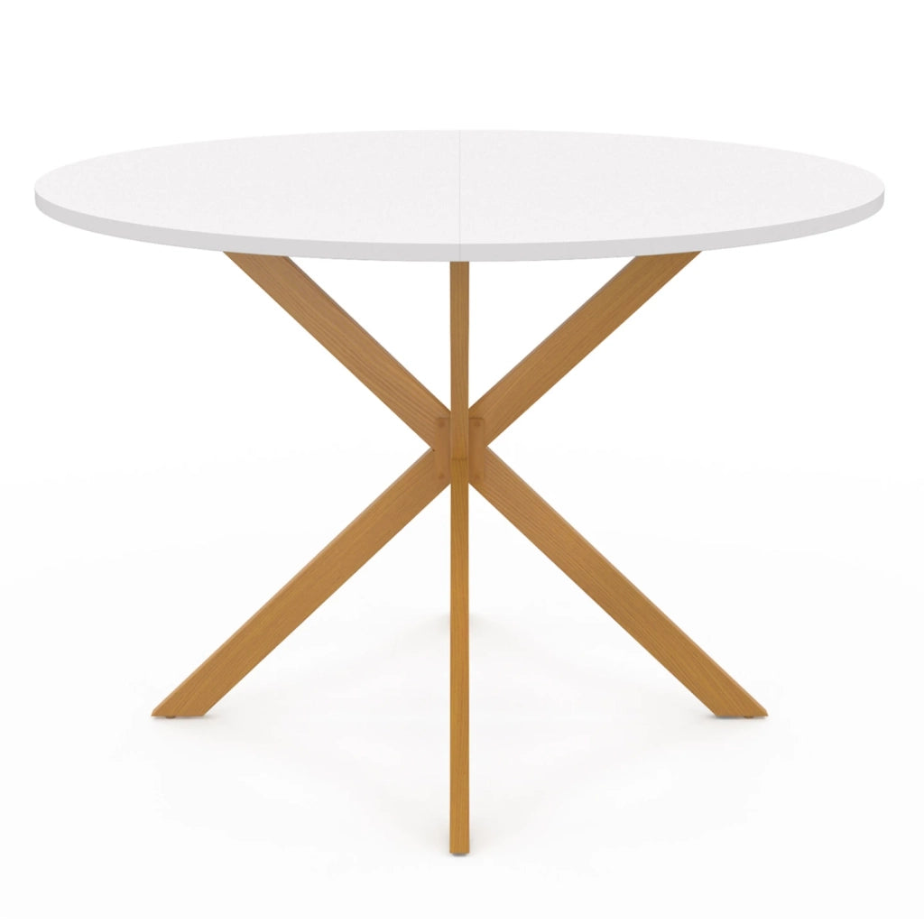 IDMarket - Tavolo da pranzo rotondo GISELE per 6 persone, gamba a ragno in legno, piano bianco 110 cm