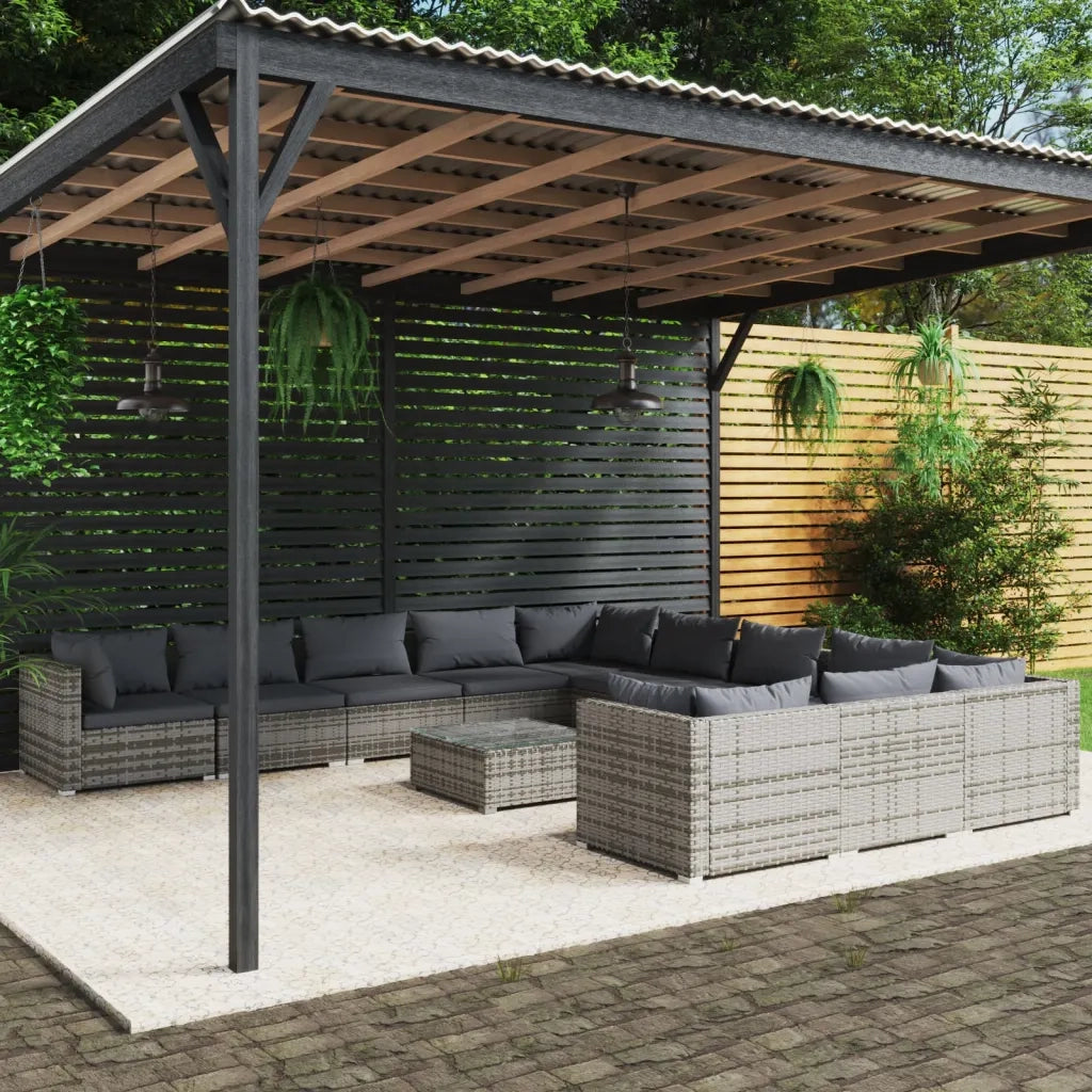 Set Divani da Giardino 12 pz con Cuscini in Polyrattan Grigio cod mxl 40496