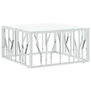 Tavolino da salotto | Tavolino da caff¨¨ | Tavolino da Soggiorno Argento 80x80x40 cm in Acciaio Inox e Vetro