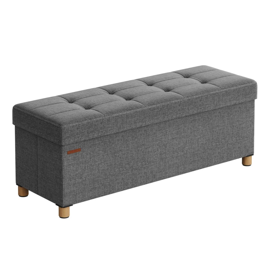 Pouf/sgabello contenitore con poggiapiedi panca pieghevole con contenitore 38 x 38 x 40 cm per soggiorno/camera da letto grigio 12_0007287