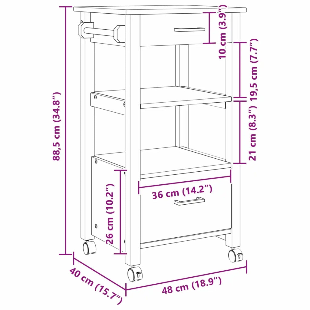 Carrello da Cucina MONZA Nero 48 x 40 x 88,5 cm CFW2785356
