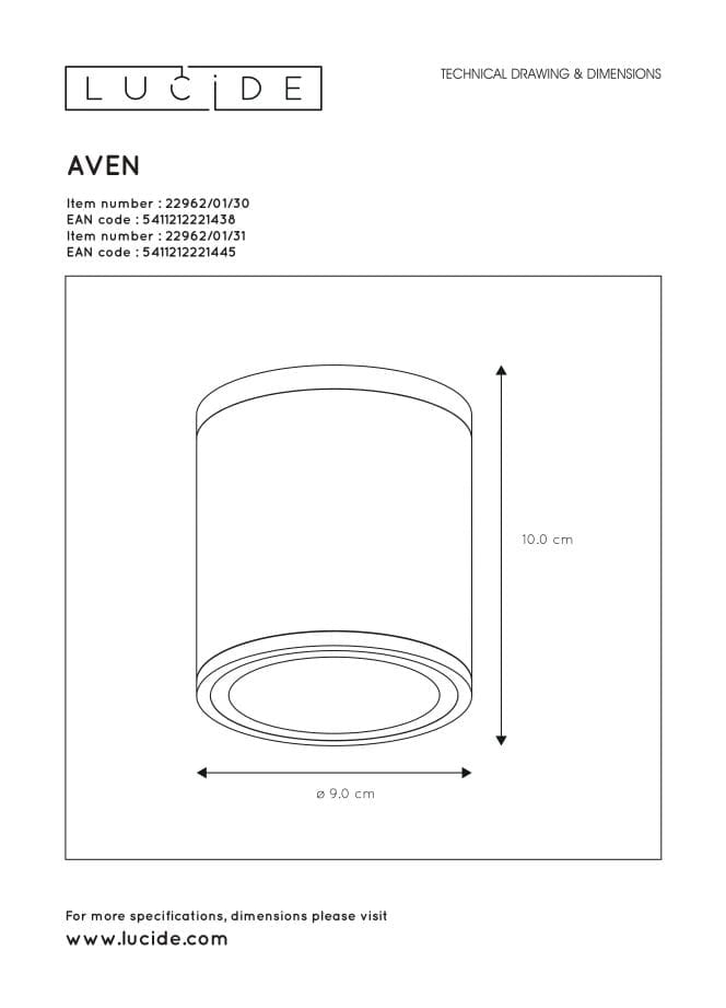 Faretto da soffitto Lucide Aven GU10 50W bianco IP65